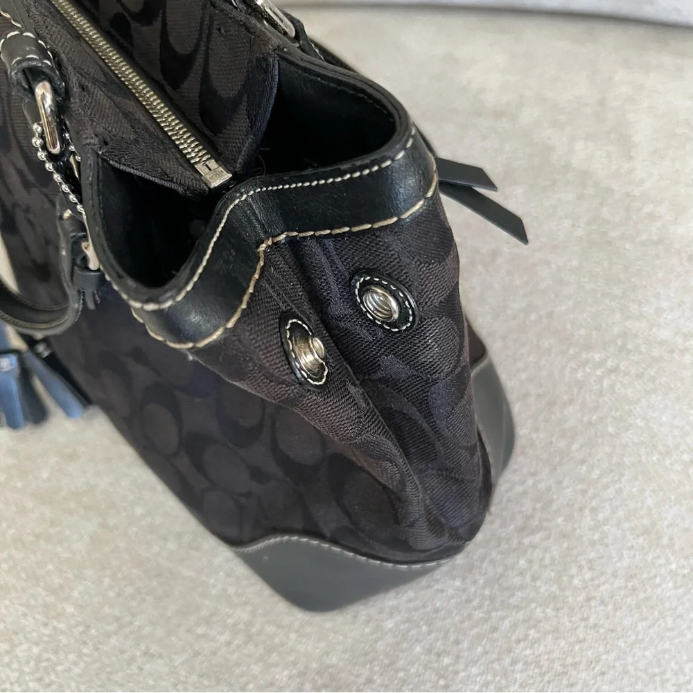 Coach Black Signature Canvas Satchel Tassle Leather Accents J04M-6038 - Picture 9 of 13